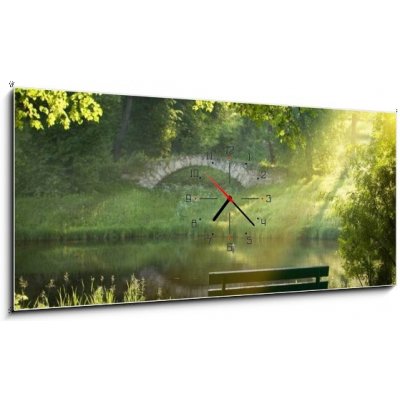 Obraz s hodinami 1D panorama - 120 x 50 cm - Bench Lavice – Zboží Mobilmania