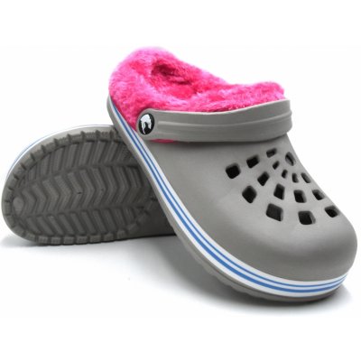 Dámské clogsy s kožíškem TexBase šedo růžová – Sleviste.cz