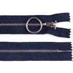 Kovový zip No 4 délka 20 cm se stříbrnými zoubky - modrá tmavá – Zboží Mobilmania