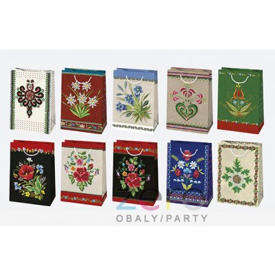 Taška papírová dárková 23x32x11 cm (lak) - folklór (mix 2) – Zboží Živě