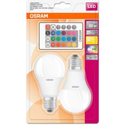 Osram Sada LED žárovek klasik RGBW, 9 W, 806 lm, RGB, teplá bílá, E27, 2 ks LED STAR+ CL A RGBWFR 60 DIMMABLE V – Zboží Mobilmania