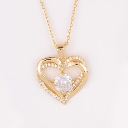 Drahokamia Zlatý náhrdelník s dvojitým srdcem a zirkony 239/MOD Bílý