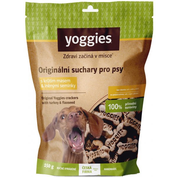 Pamlsek pro psa Yoggies Bezlepkové suchary s krůtím masem a lněným semínkem 150 g