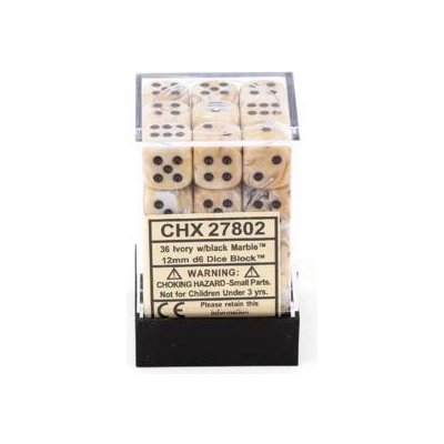 Chessex Sada 6-stěnných kostek 12mm Slonovinové mramorované s černými tečkami 36x – Zboží Mobilmania