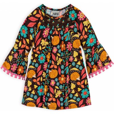 Dívčí šaty NANAI KYTIČKY hnědé – Zboží Dáma