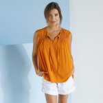 Kreponová tunika s macramé jednobarevná medová – Zboží Mobilmania