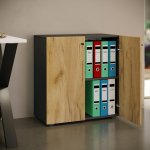 VCM Kancelářská skříň Lona L s otočnými dvířky, antracitová – Zboží Dáma