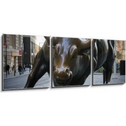 Obraz 3D třídílný - 150 x 50 cm - wall street bull zeď pouliční býk