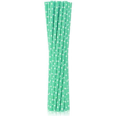 GoDan Papírové slámky brčka Zelené s bílými tečkami 12 ks