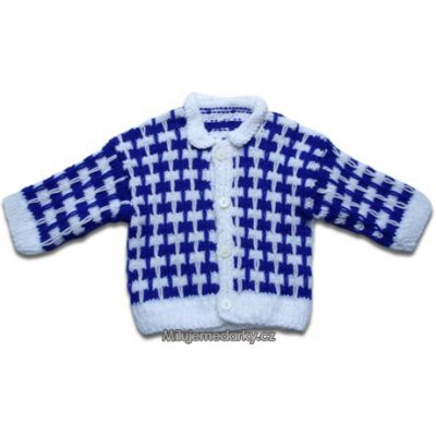 ručně pletený dětský svetr modro-bílý s plastickými obdelníky – Zboží Mobilmania