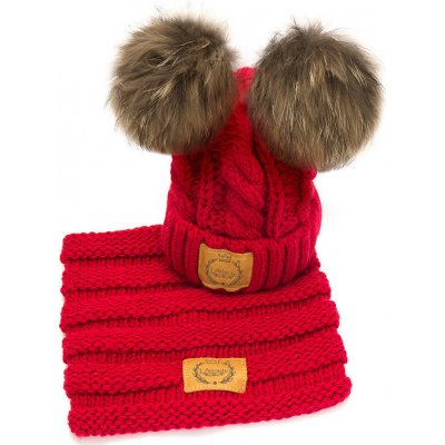 LAttante Dětská čepice a nákrčník s umělou kožešinou, červená – Zboží Dáma
