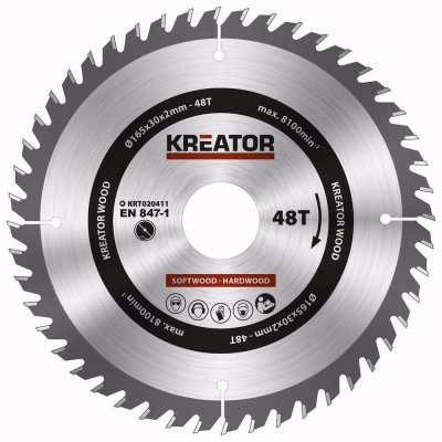 KREATOR KRT020411 Pilový kotouč na dřevo 165mm, 48T – Zboží Mobilmania