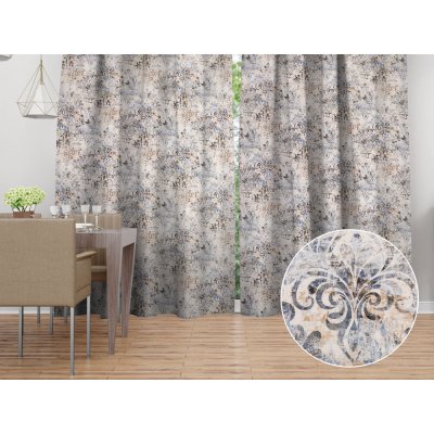 Biante Sametový závěs Tamara TMR-057 Modro-zelený zámecký vzor na krémovém 145x160 cm – Zbozi.Blesk.cz