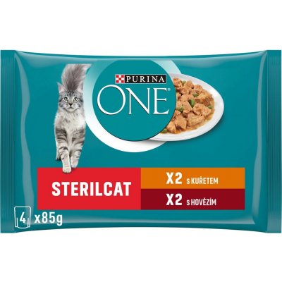 Purina ONE Sterilcat kuře hovězí ve šťávě 4 x 85 g – Sleviste.cz