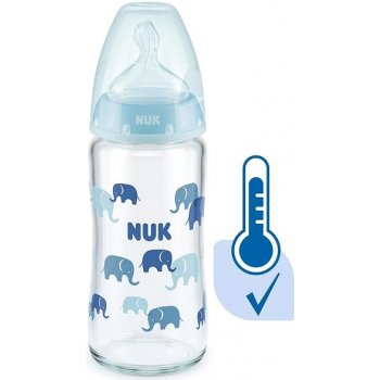Nuk skleněná kojenecká láhev FC s kontrolou teploty modrá 240 ml
