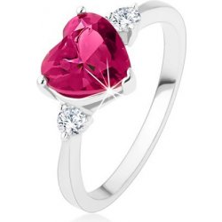 Šperky eshop zásnubní prsten růžové zirkonové srdce dva čiré kamínky stříbro 925 SP42.19