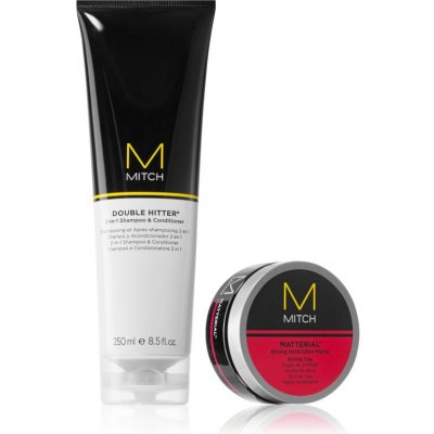 Paul Mitchell Mitch Mitch Double Hitter šampon a kondicionér 2 v 1 250 ml + Mitch Matterial Strong Hold/Ultra-Matte stylingová hlína s extra silnou fixací 85 g – Zbozi.Blesk.cz