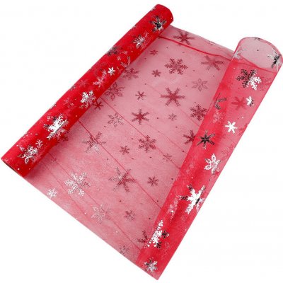 Prima-obchod Vánoční organza s vločkami šíře 50 cm, barva 2 červená stříbrná – Sleviste.cz