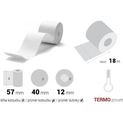 Termopapír šířky 57mm, délka návinu 18m, dutinka 12mm (průměr návinu do 40mm) 10pack (3-123-0189) – Zboží Živě
