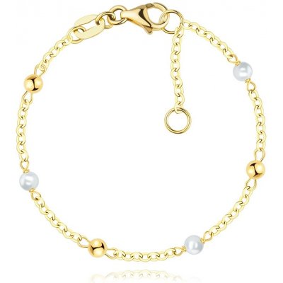 Šperky eshop dětský náramek ze žlutého 14karátového zlata kuličky bílé syntetické perly S5GG254.12 – Zboží Mobilmania