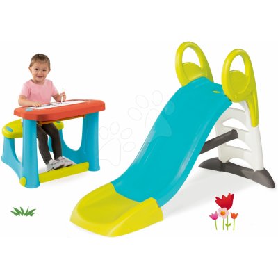 Smoby set Toboggan KS s délkou 150 cm a lavice s odkládacím prostorem a oboustrannou tabulí 310269-24 – Zboží Mobilmania