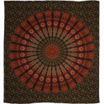 BOB Batik přehoz na postel indický Peacock Mandala zeleno červený bavlna King size 220 x 200 cm – Zboží Dáma