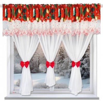 Fliying Sada záclon s vánočním motivem L 695 bílá/červená, 400 x 150 cm – Zboží Dáma