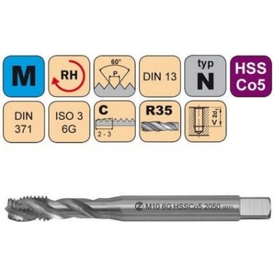 NÁSTROJE CZ Závitník strojní M4x0,7 ISO3 HSSCo5 DIN 371 RSP35 - 2050 - CZZ2050-M4-ISO3 – Zboží Mobilmania