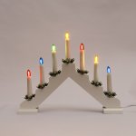 KONSTSMIDE Elektrický adventní vánoční svícen dřevěný bílý "HARLEKÝN", 7x34 V / 0,2 W LED Filament mix barev – Hledejceny.cz
