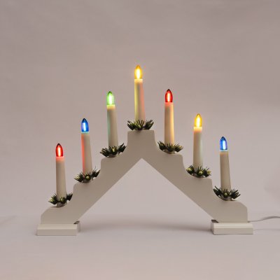 KONSTSMIDE Elektrický adventní vánoční svícen dřevěný bílý "HARLEKÝN", 7x34 V / 0,2 W LED Filament mix barev – Hledejceny.cz