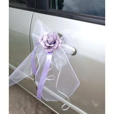 Mašlička dekorační bílá s LUX růžičkou - 2ks - fialová – Zboží Mobilmania