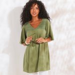 Dlouhá tunika s macramé a výstřihem do V khaki – Hledejceny.cz