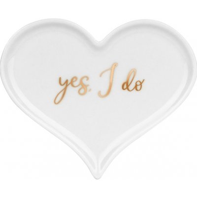 PartyDeco Porcelánový talířek na prstýnky “Yes I do”, 13x11 cm