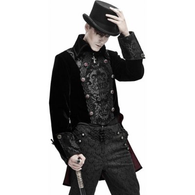 Devil Fashion Dead Sky Gothic Velvet Overcoat With a Slit – Zboží Mobilmania