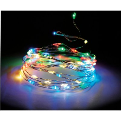 Koopman LED světelný řetěz na baterie 100 LED barevné, stříbrný drát, 500 cm – Hledejceny.cz