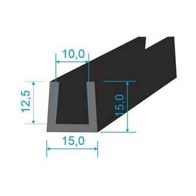 00535015 Pryžový profil tvaru "U", 15x15/10mm, 70°Sh, EPDM, -40°C/+100°C, černý
