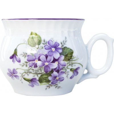 Český porcelán Dubí Hrnek porcelánový Darume fialky 0,29 l