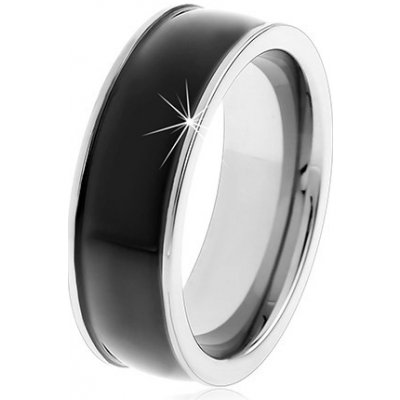 Šperky eshop Černý wolframový hladký prsten jemně vypouklý lesklý povrch stříbrné okraje AB33.02 – Zboží Mobilmania