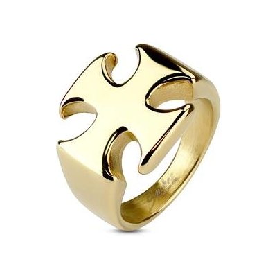 Šperky4U Zlacený ocelový prsten maltézský kříž OPR1070-GD