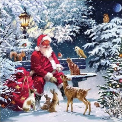 Ubrousek 33x33cm Santa v zimě a zvířátka – Hledejceny.cz