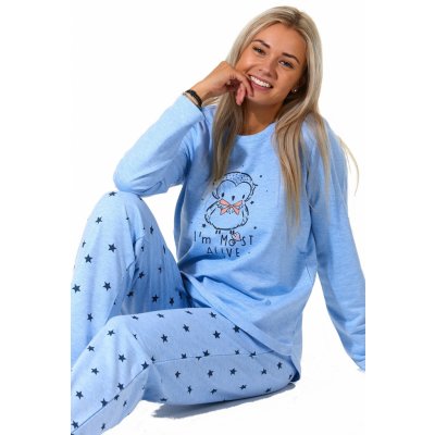 Modré hvězdičkové super teplé pyžamo z bavlny na zimu pro ženy se Sovičkou 1B1823 – Zbozi.Blesk.cz