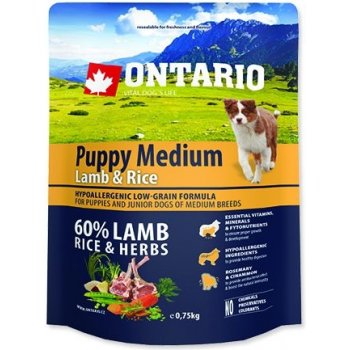 Ontario Puppy Medium Lamb & Rice 0,75 kg