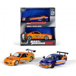 Jada Autíčka Nissan Silvia S15 2001 a Toyota Supra 1995 Fast & Furious Twin Packkovová s otevíratelnými dveřmi délka 19 cm 1:32