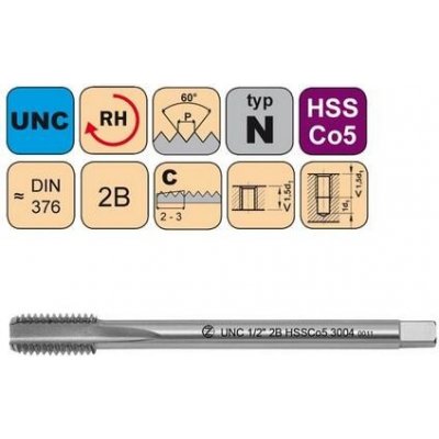 NÁSTROJE CZ Závitník strojní UNC 7/16"-14 2B HSSCo5 DIN 376 C - 3004 - CZZ3004-UNC-7/16"-14-2B – Hledejceny.cz
