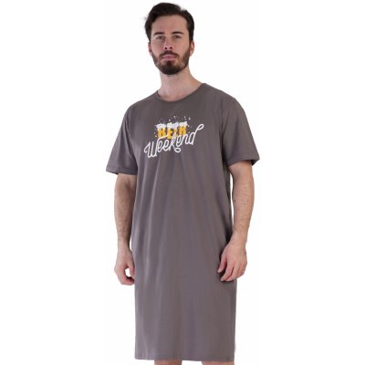 1P1660 pivní víkend pánská noční košile kr.rukáv hnědošedá – Zboží Dáma