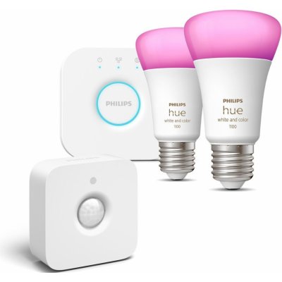 Philips LED žárovka Hue White and Color Ambiance 9W 1100 E27 malý promo starter kit + Hue Motion Sensor – Zbozi.Blesk.cz