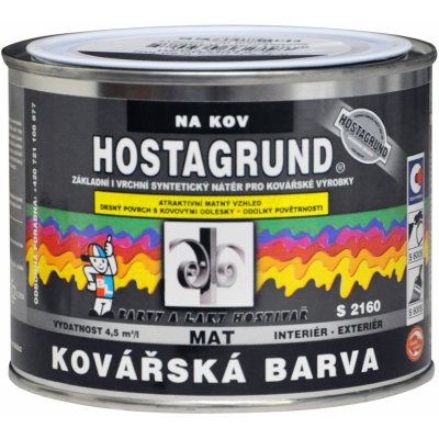 Barvy A Laky Hostivař Hostagrund 2v1 S2160 základní i vrchní barva na kov, 0950 kovářská černá, 375 ml – Sleviste.cz