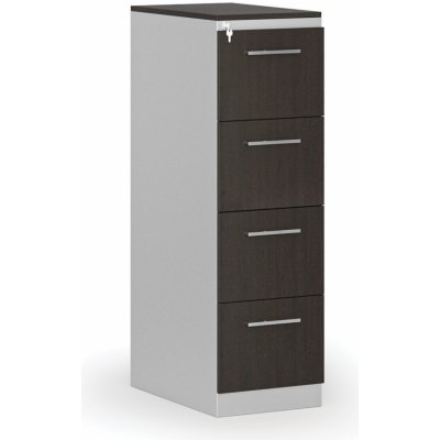 Primo Kovová zásuvková kartotéka s dřevěnými čely A4 4 zásuvky šedá/wenge – Zboží Dáma