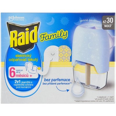 Raid Family elektrický odpařovač s tekutou náplní proti komárům, 30 nocí, 1+21 ml – Zbozi.Blesk.cz