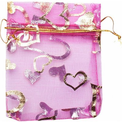 Nefertitis Dárkový sáček organza 7 x 9 cm tmavě růžový se srdíčky NF16251 - 7 x 9 cm – Zboží Živě